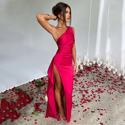 &quot;Prex&quot; One-shoulder Split Dress Summer Elegant