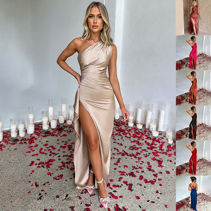 &quot;Prex&quot; One-shoulder Split Dress Summer Elegant